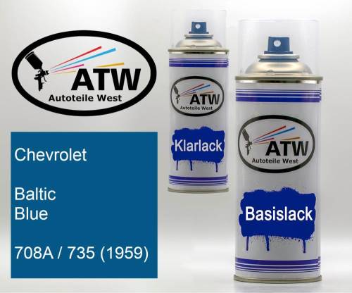 Chevrolet, Baltic Blue, 708A / 735 (1959): 400ml Sprühdose + 400ml Klarlack - Set, von ATW Autoteile West.